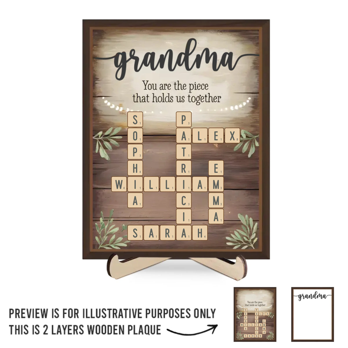 Son amour est le fil qui unit notre famille - Plaque en bois personnalisée à 2 couches avec support - Cadeau de fête des mères pour maman, grand-mère