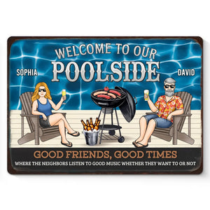 Bons moments, rythmes de la piscine - Plaque en métal personnalisée pour couple - Cadeau de pendaison de crémaillère pour vous-même, votre mari, votre femme, vos meilleurs amis ou votre famille