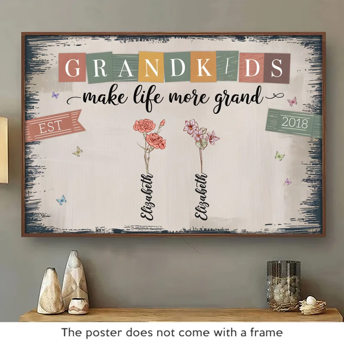 Les petits-enfants rendent le monde plus lumineux - Affiche horizontale personnalisée pour la famille - Cadeau pour maman et grand-mère
