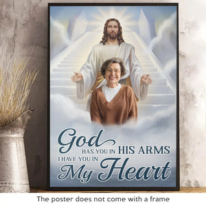 Photo personnalisée Dieu vous a dans ses bras, je vous ai dans mon cœur - Affiche verticale personnalisée commémorative - Cadeau de condoléances pour les membres de la famille