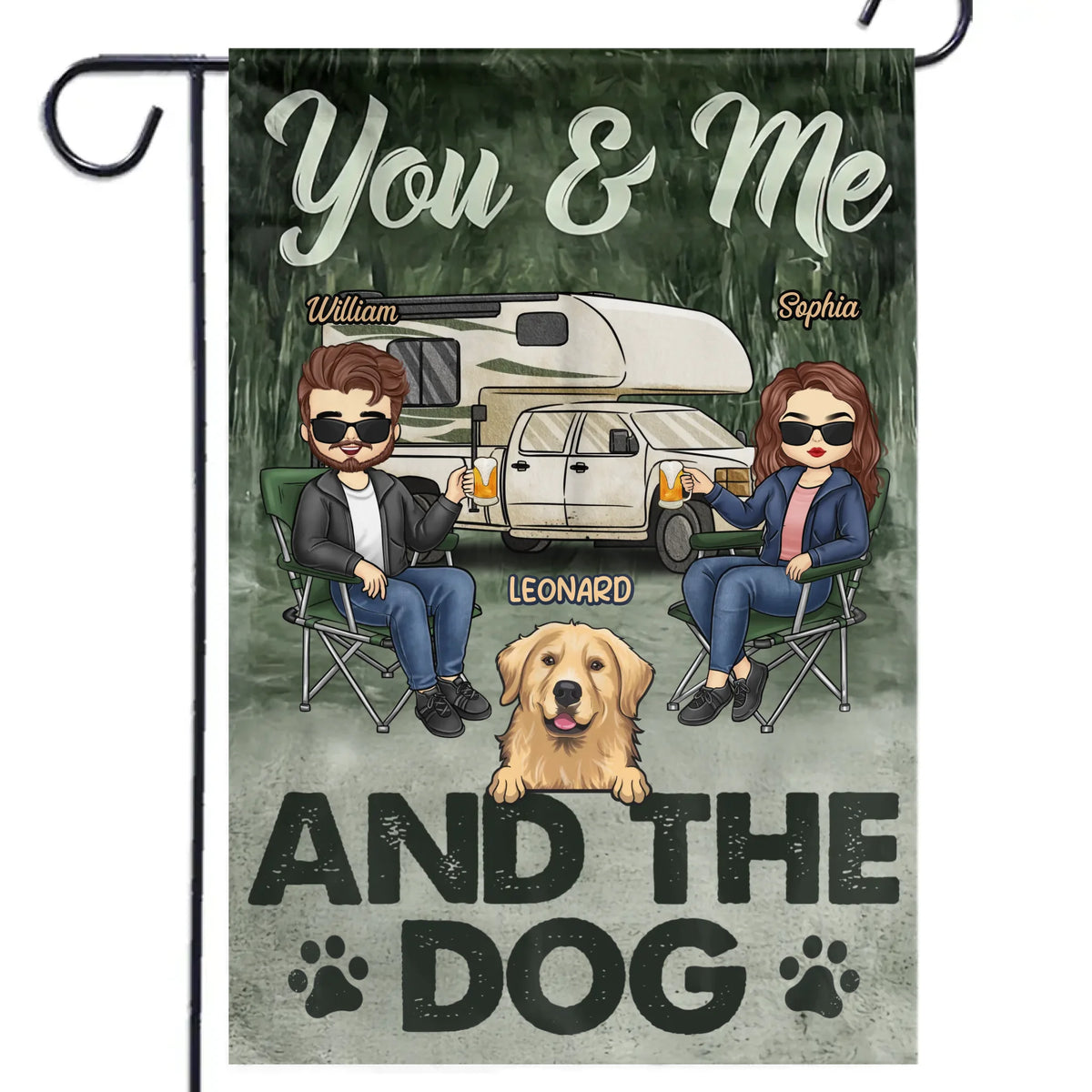 Amour, Pattes et Nuits de Feu de Camp - Drapeau Personnalisé pour Chien - Cadeau pour Mari, Femme, Propriétaires d'Animaux, Amoureux des Animaux