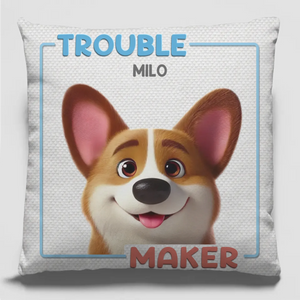Double Trouble, Powered By Paws - Coussin personnalisé pour chien et chat - Cadeau pour propriétaires et amoureux des animaux