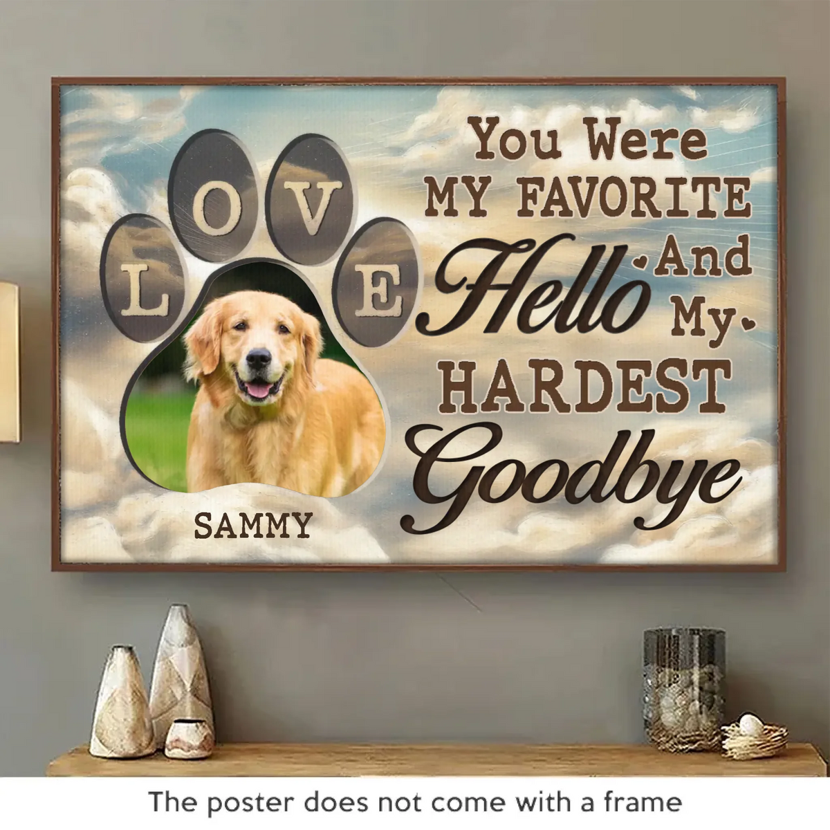 Photo personnalisée « Mes empreintes de pattes ne seront peut-être plus dans votre maison » – Affiche horizontale personnalisée commémorative – Cadeau de condoléances pour les propriétaires et les amoureux des animaux