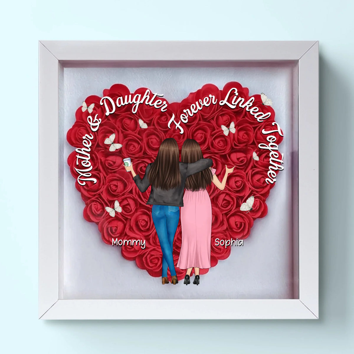 Mère et fille liées à jamais - Coffret de fleurs personnalisé pour la famille - Cadeau pour maman, grand-mère