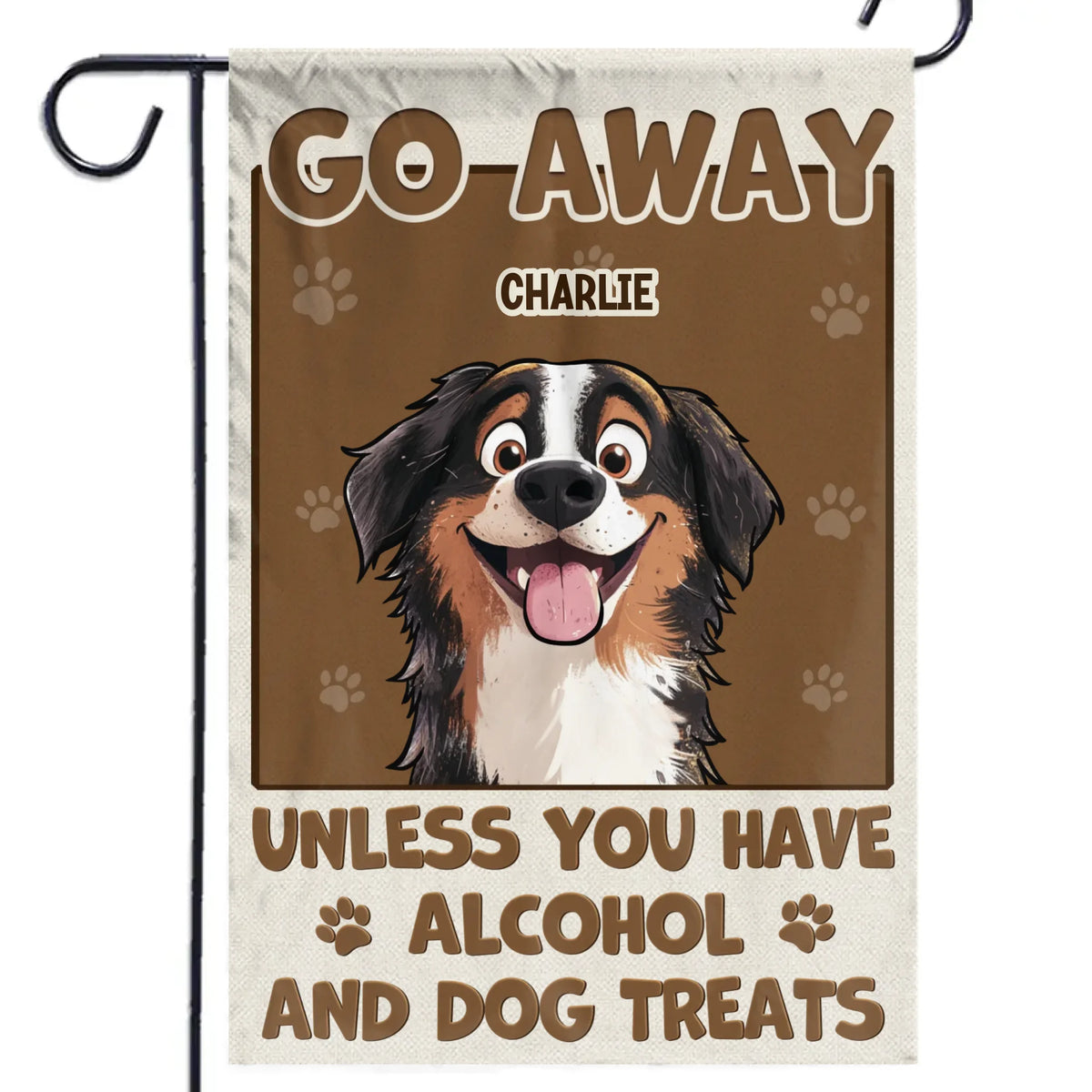 Frais d'entrée, une boisson et un sac de friandises - Drapeau personnalisé pour chien - Cadeau pour propriétaires et amoureux des animaux