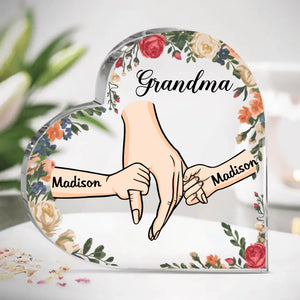 Tiens-moi la main, tiens mon cœur ! Plaque acrylique personnalisée en forme de cœur pour la famille ! Cadeau pour maman et grand-mère