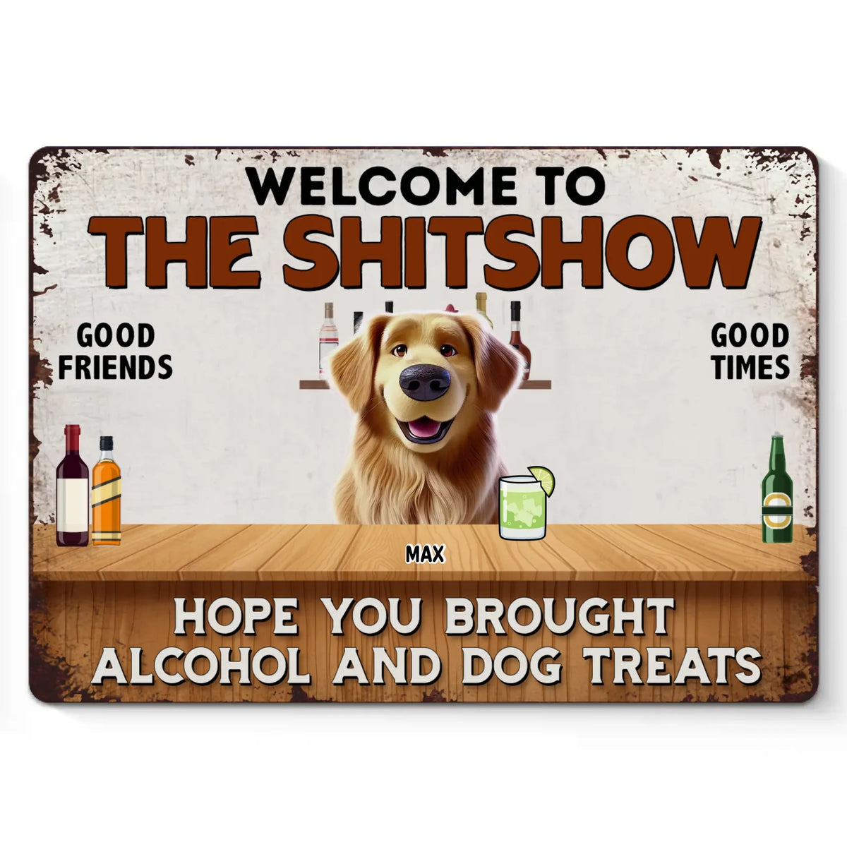 Bienvenue à ma station - Plaque en métal personnalisée pour chien - Cadeau de pendaison de crémaillère pour les propriétaires et les amoureux des animaux