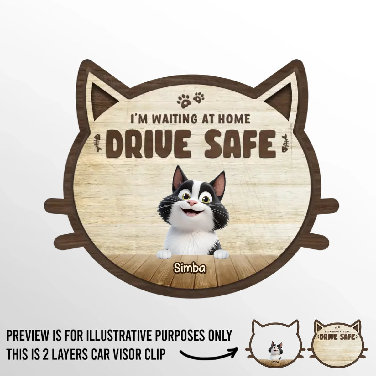 Arrivez sain et sauf, faites des câlins plus tard ! Clip de pare-soleil de voiture personnalisé pour chat ! Cadeau pour propriétaires et amoureux des animaux