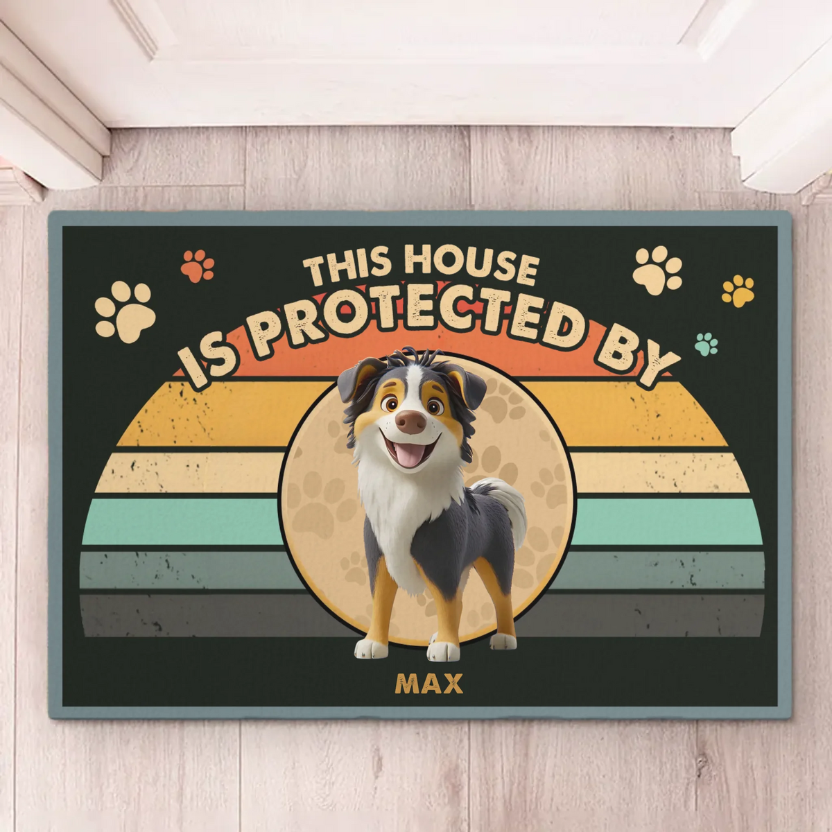 Bienvenue chez Pawfect Home ! Tapis décoratif personnalisé pour chien ! Cadeau de pendaison de crémaillère pour propriétaires et amoureux des animaux.