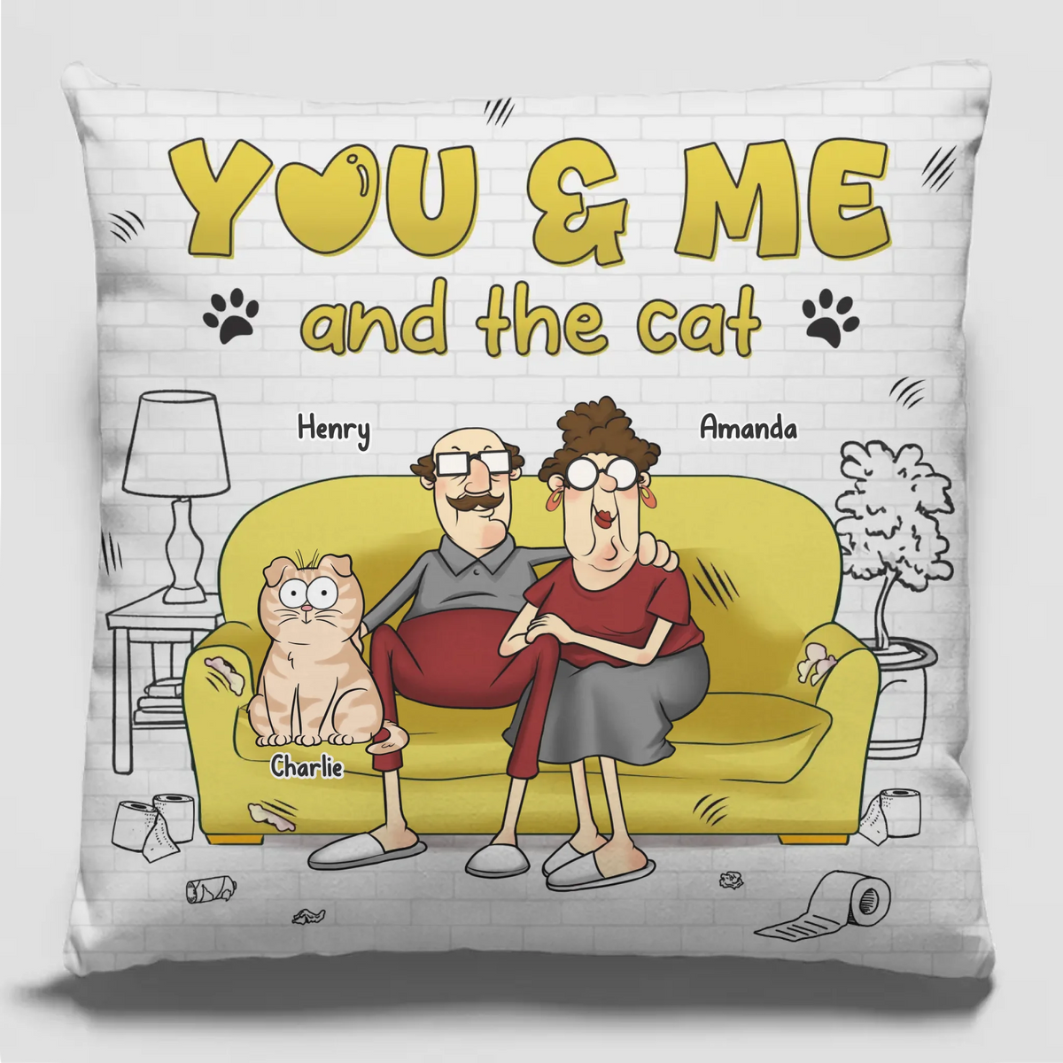 Toi, moi et le chaos des chats - Coussin personnalisé pour chat - Cadeau pour les propriétaires et les amoureux des animaux