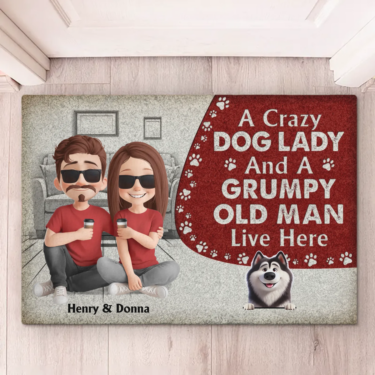 Pattes en désordre, cœurs joyeux – Tapis décoratif personnalisé pour chien – Cadeau de pendaison de crémaillère pour propriétaires et amoureux des animaux