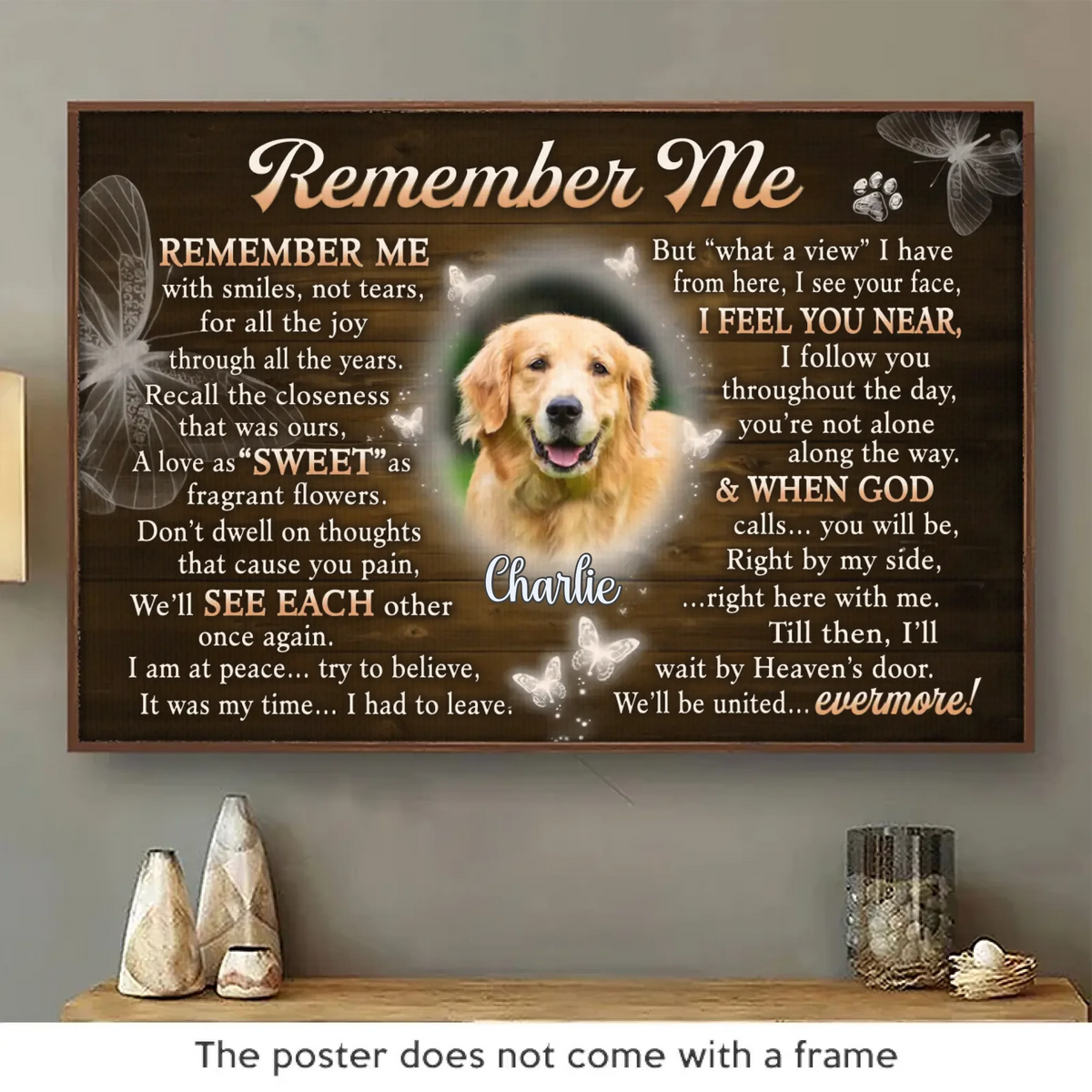 Photo personnalisée « Tu seras à mes côtés » – Affiche horizontale personnalisée commémorative – Cadeau de condoléances pour les propriétaires d'animaux et les amoureux des animaux