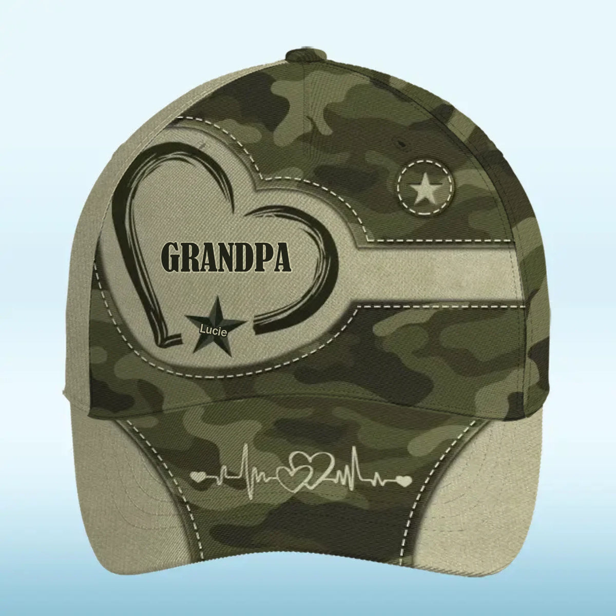 Notre grand-père, notre étoile - Casquette personnalisée pour la famille, casquette classique à imprimé intégral - Cadeau pour les membres de la famille
