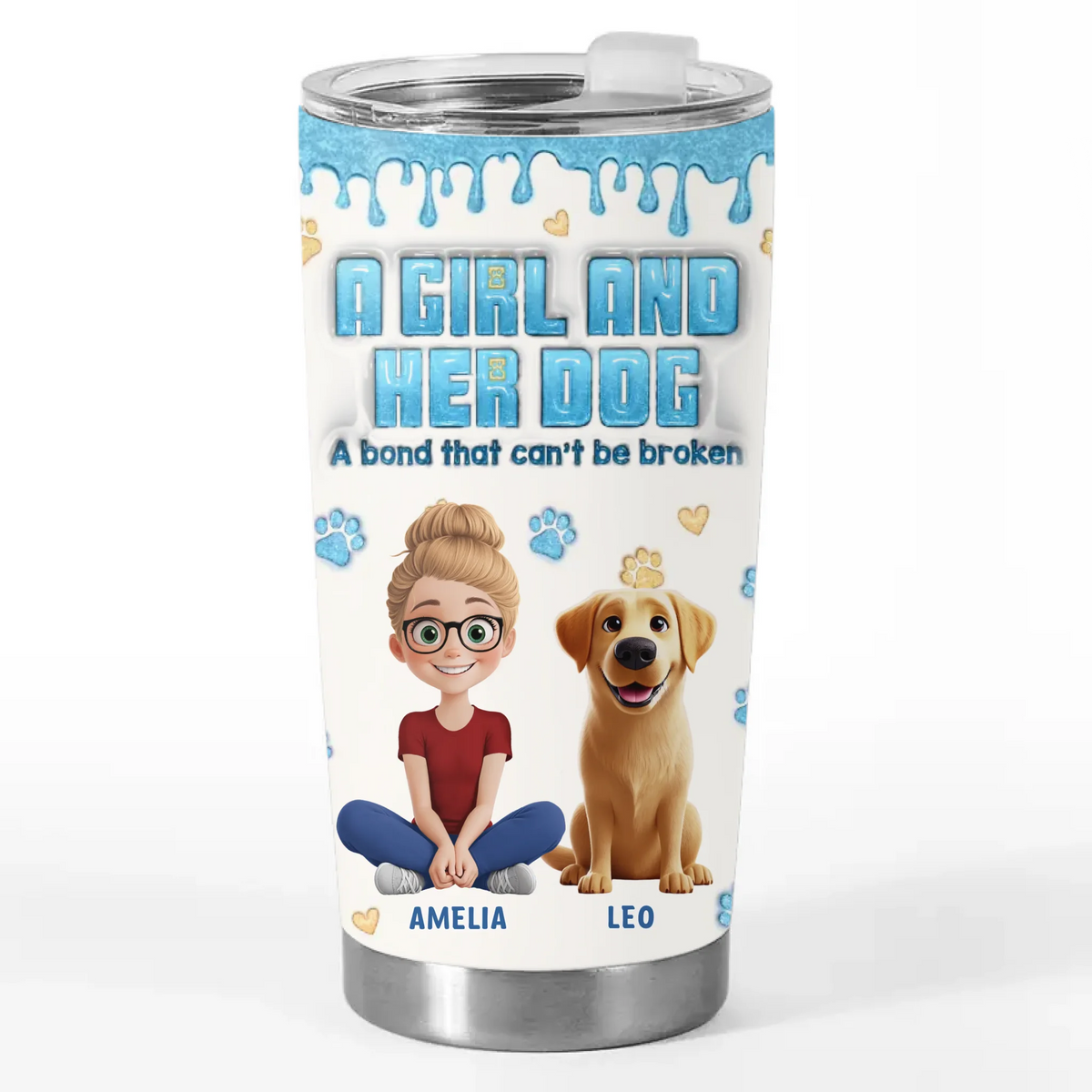 Côte à côte, patte à patte – Gobelet personnalisé avec effet gonflable 3D imprimé pour chien – Cadeau pour propriétaires et amoureux des animaux