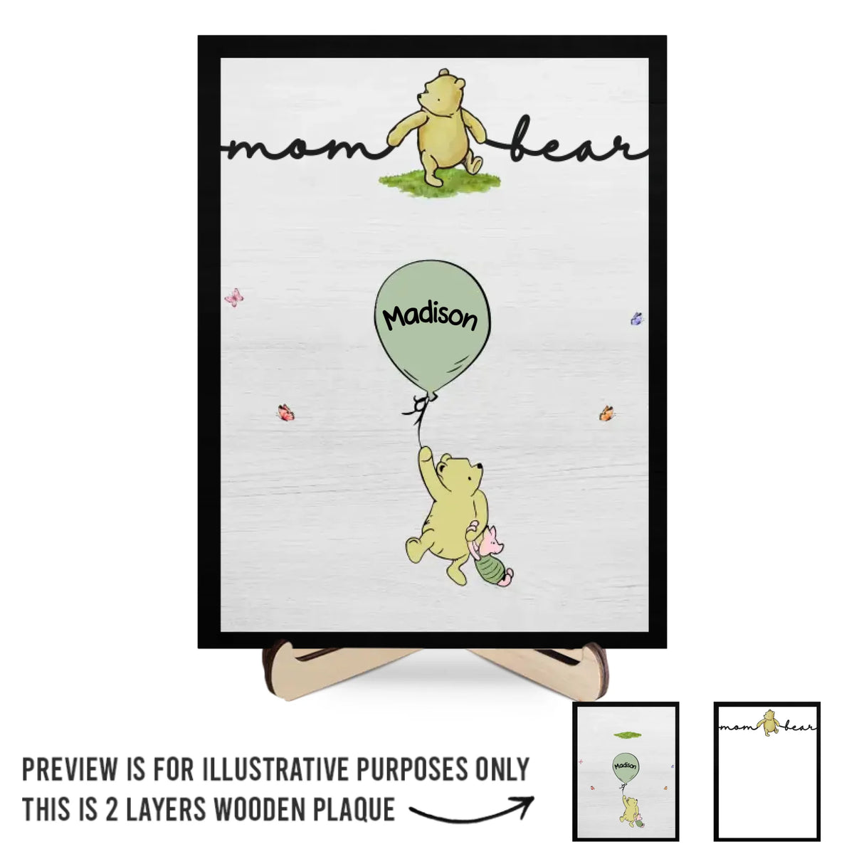 Maman Ourse - Plaque en bois personnalisée à 2 couches avec support - Cadeau de fête des Mères pour maman et grand-mère
