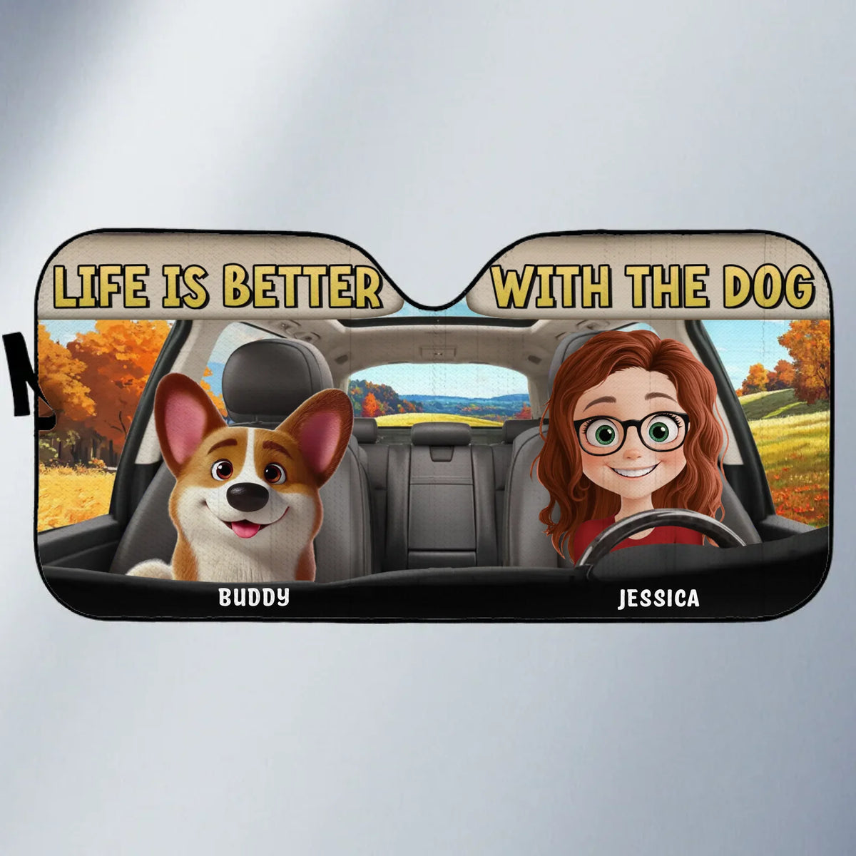 Paws &amp; Drive, la balade idéale - Pare-soleil personnalisé pour pare-brise de voiture, protection pour vitres de voiture - Cadeau pour propriétaires et amoureux des animaux