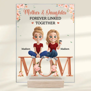 Mère et filles, toujours ensemble - Plaque rectangulaire personnalisée en acrylique pour la famille - Cadeau pour la fête des mères, maman et fille
