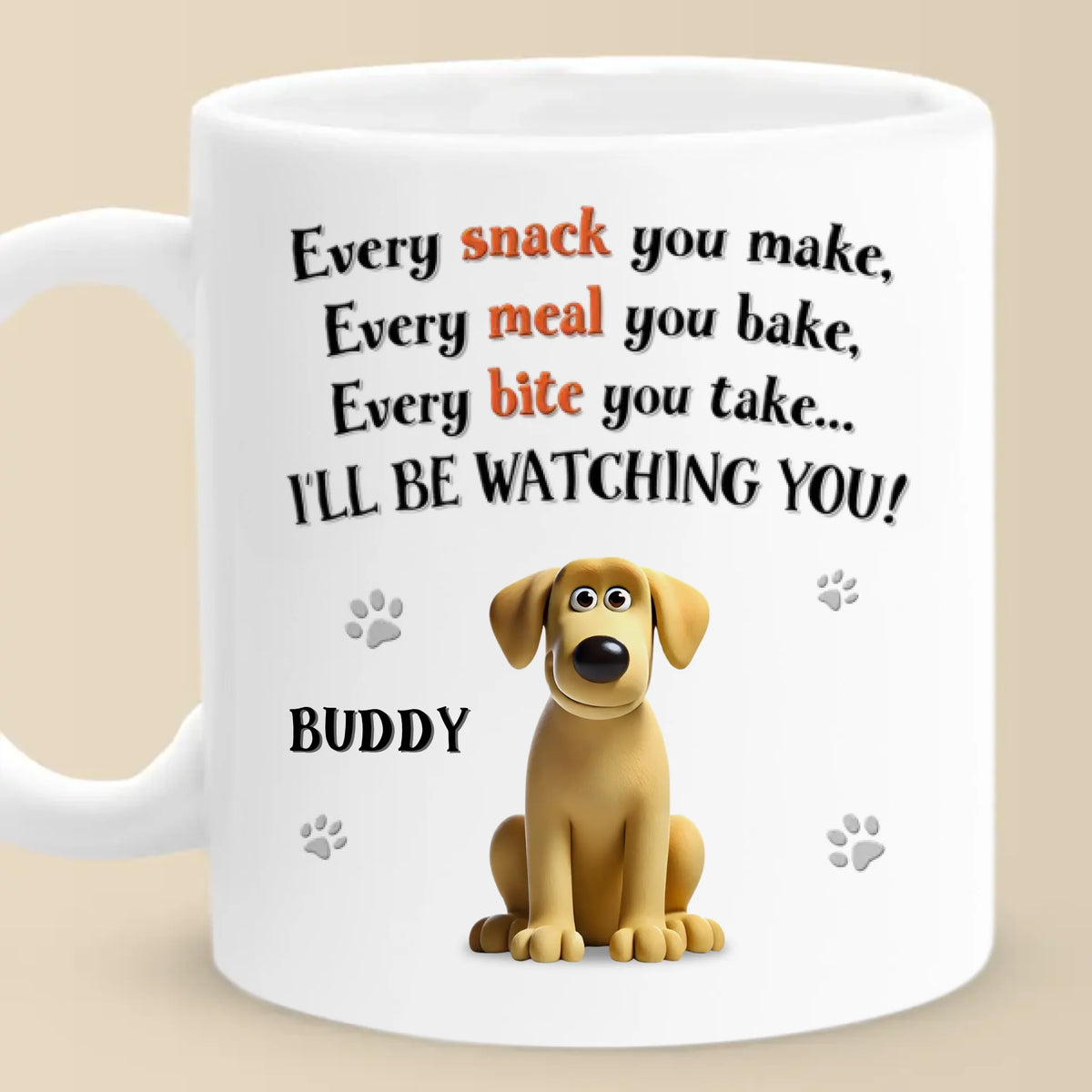 Impossible de manger seul avec nous ! Mug personnalisé pour chien ! Cadeau pour les propriétaires et les amoureux des animaux