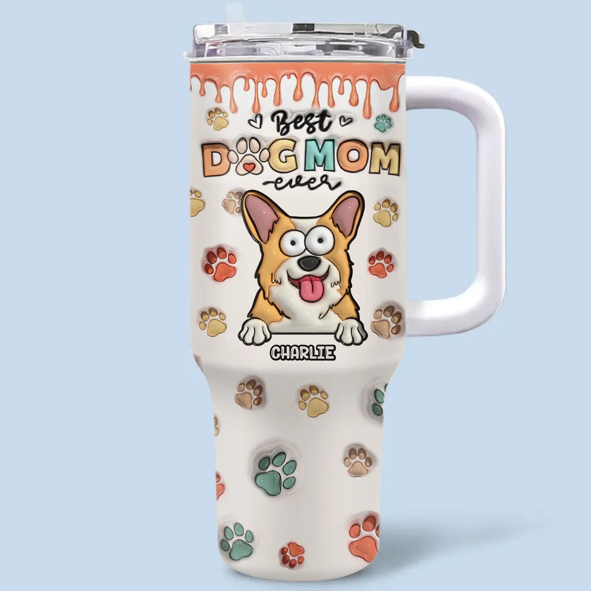 Mes enfants ont des pattes - Gobelet personnalisé en acier inoxydable avec poignée, effet gonflé 3D, imprimé chien et chat, 1 134 ml - Cadeau pour les propriétaires et les amoureux des animaux