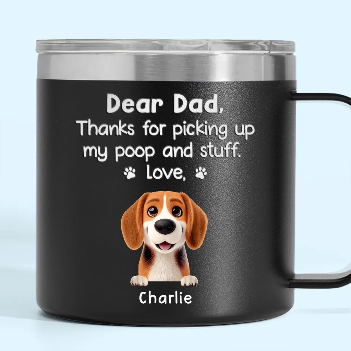 Nourrissez-moi, promenez-moi, aimez-moi ! Gobelet personnalisé en acier inoxydable de 14 oz avec poignée pour chien et chat ! Cadeau pour les propriétaires et les amoureux des animaux.