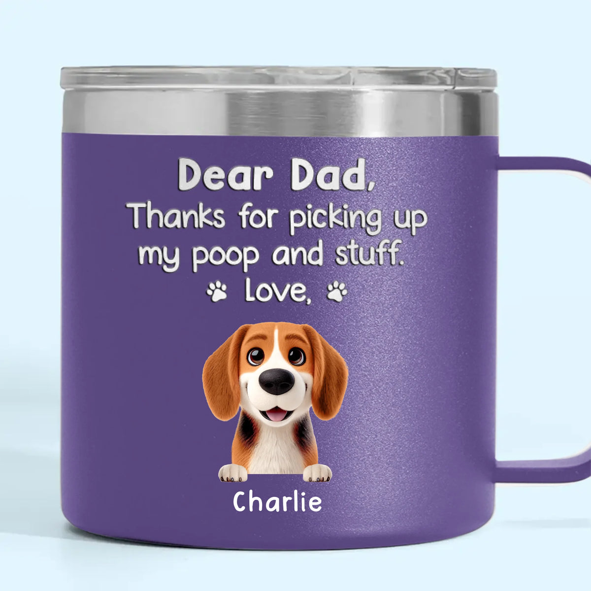 Nourrissez-moi, promenez-moi, aimez-moi ! Gobelet personnalisé en acier inoxydable de 14 oz avec poignée pour chien et chat ! Cadeau pour les propriétaires et les amoureux des animaux.
