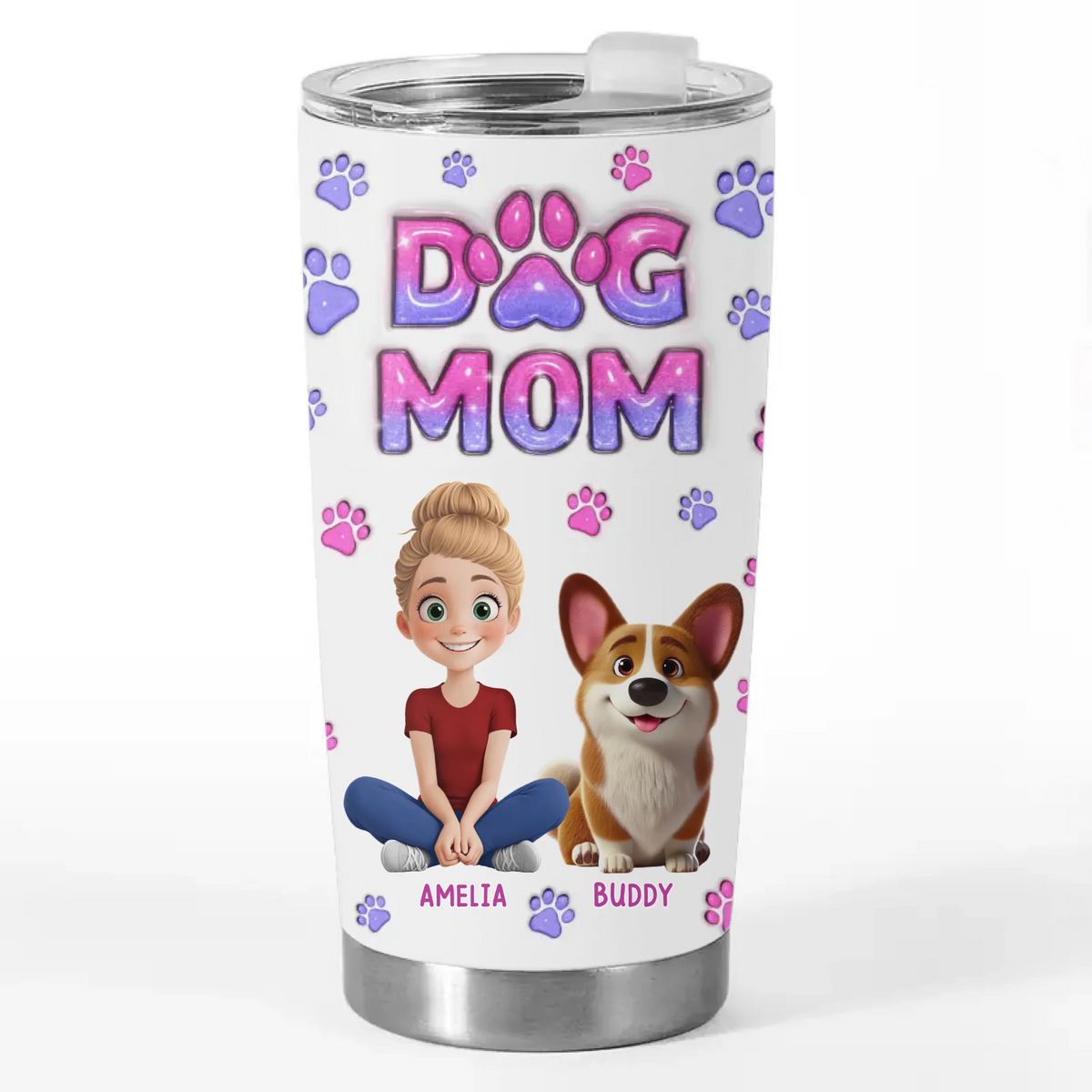 Amis à fourrure, cœur plein – Gobelet personnalisé avec effet gonflable 3D imprimé pour chien et chat – Cadeau pour propriétaires et amoureux des animaux