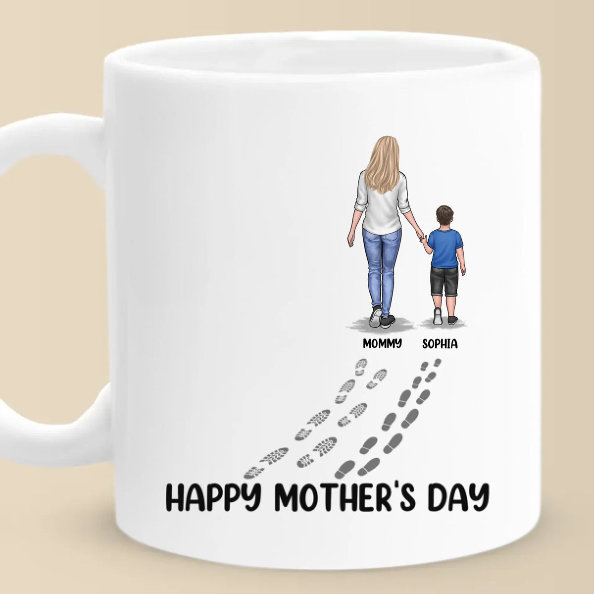 L'amour d'une mère laisse des empreintes dans le cœur - Mug personnalisé pour la famille - Fête des Mères, cadeau pour maman, grand-mère
