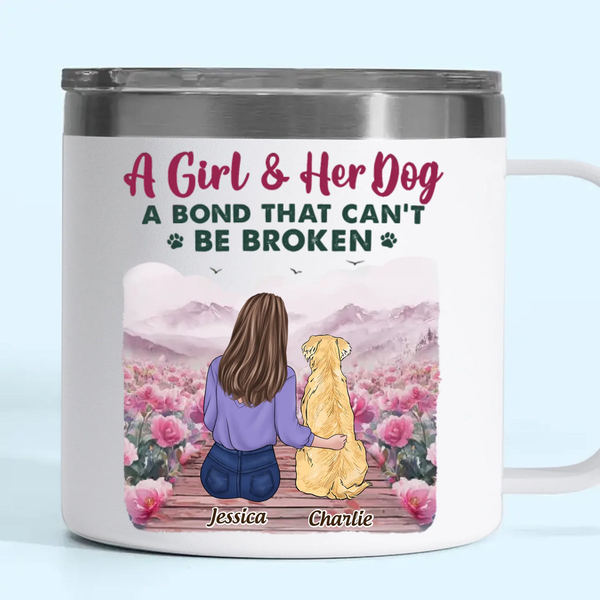 Le bonheur est le sourire d'un chien - Gobelet personnalisé en acier inoxydable de 14 oz avec poignée - Cadeau pour les propriétaires et les amoureux des animaux