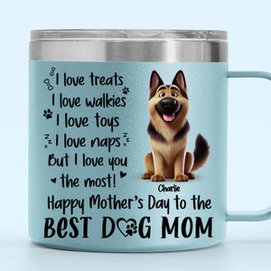 L'amour d'un chien ne s'arrête jamais - Gobelet personnalisé en acier inoxydable de 14 oz avec poignée - Cadeau pour les propriétaires et les amoureux des animaux