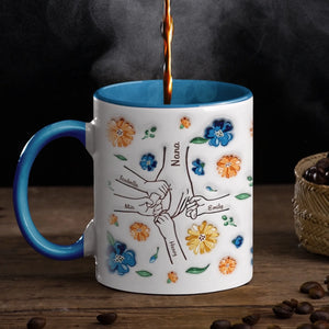 Je me sens en sécurité en te tenant la main - Mug personnalisé avec effet gonflé 3D imprimé - Fête des Mères, cadeau pour maman, grand-mère