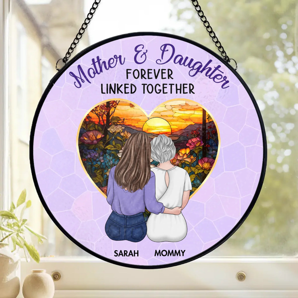 Plus que chair et sang, nous sommes cœur et âme - Attrape-soleil personnalisé en vitrail pour famille - Fête des Mères, cadeau pour maman, fille