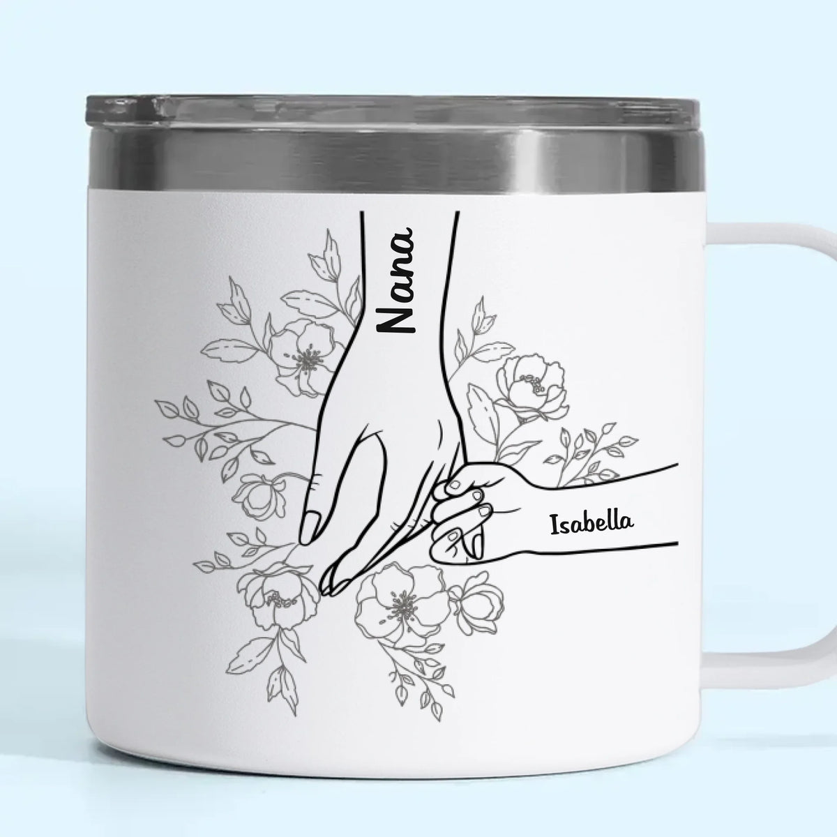 Pour toujours ses enfants, pour toujours entre ses mains - Gobelet personnalisé en acier inoxydable de 14 oz avec poignée - Fête des Mères, cadeau pour maman, grand-mère