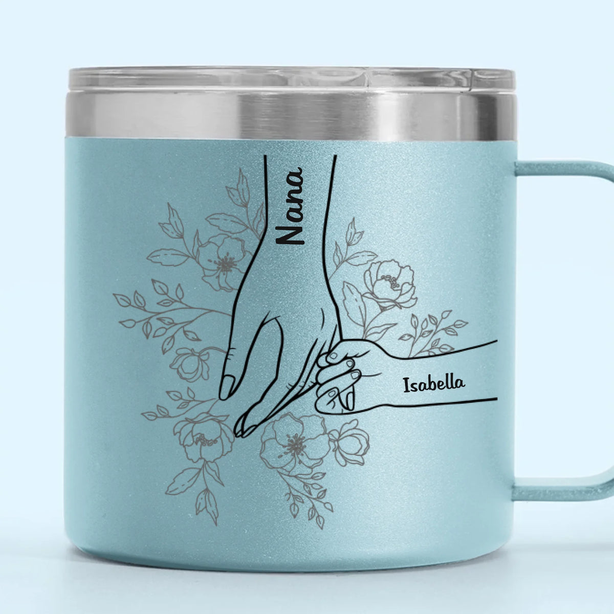 Pour toujours ses enfants, pour toujours entre ses mains - Gobelet personnalisé en acier inoxydable de 14 oz avec poignée - Fête des Mères, cadeau pour maman, grand-mère