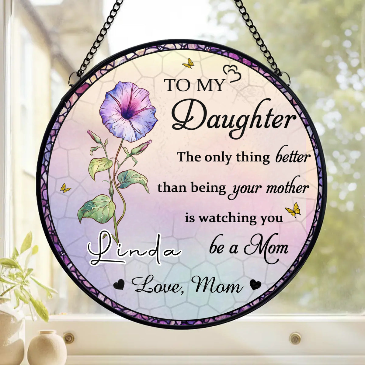 You Make My Heart Bloom - Family Personalized Custom Stained Glass Window Hanging Suncatcher - Mother's Day, Gift For Mom, Daughter