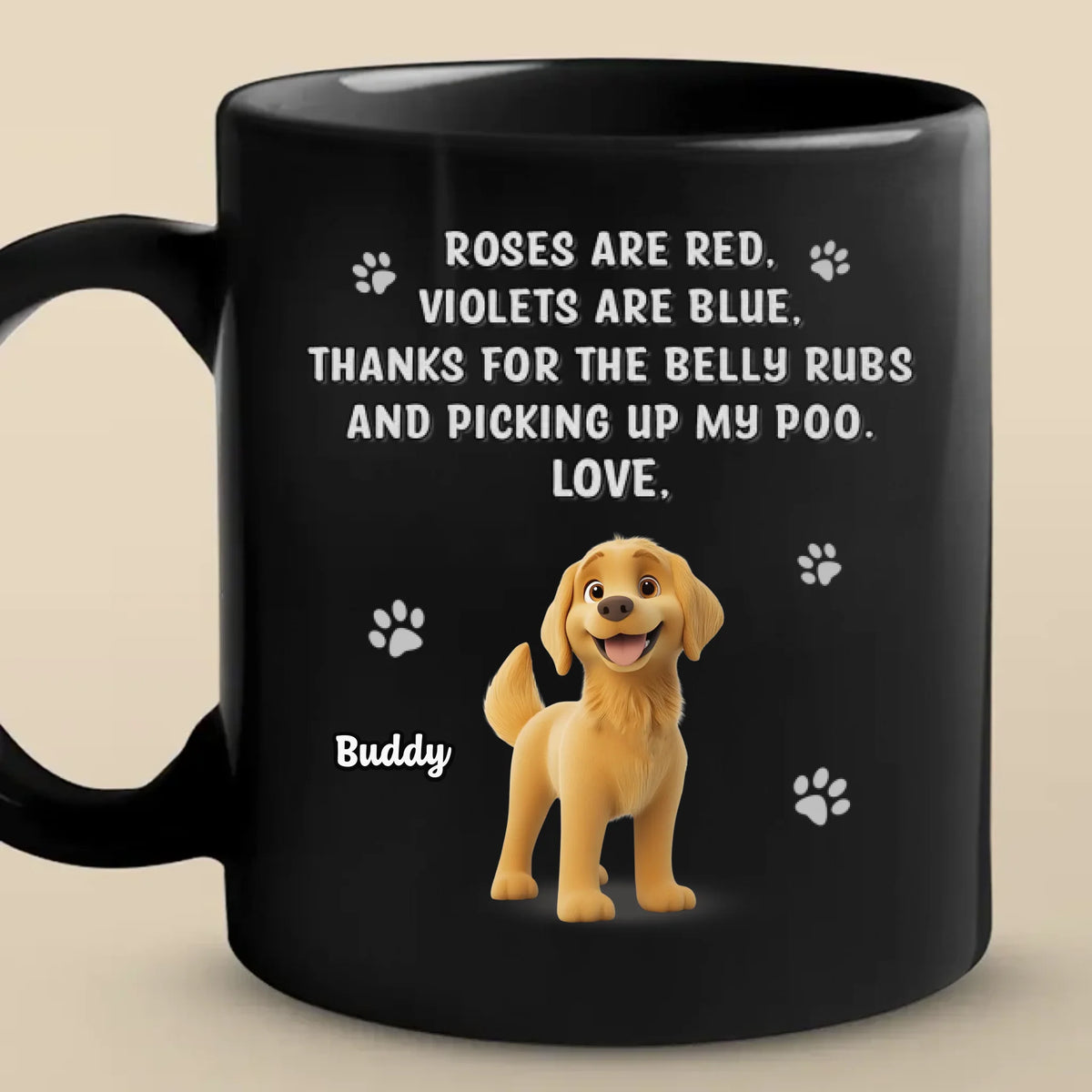 Poop Patrol vous remercie ! Mug noir personnalisé pour chien ! Cadeau pour les propriétaires et les amoureux des animaux.