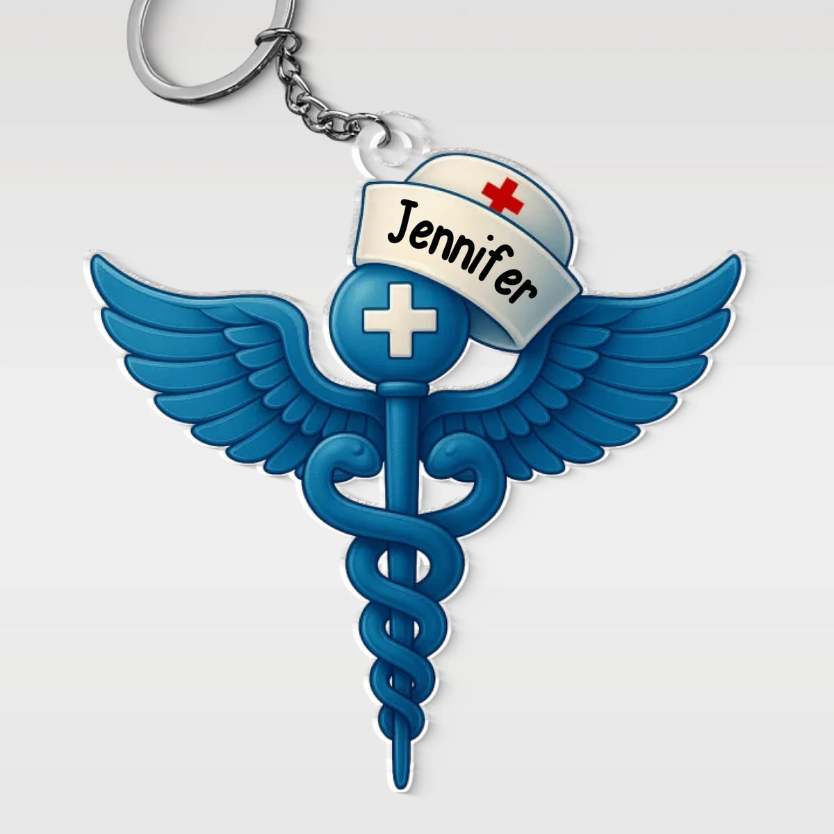 Avec des ailes de compassion, je sers - Porte-clés personnalisé en acrylique de forme personnalisée pour infirmière - Appréciation, cadeau de remerciement, vie d'infirmière, vie de médecin