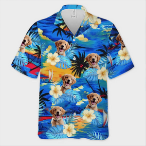 Chemise hawaïenne personnalisée avec photo en vraie fourrure, je suis en vacances ! Chemise hawaïenne tropicale unisexe personnalisée pour chien et chat ! Cadeau de vacances d'été, cadeau pour propriétaires d'animaux et amoureux des animaux.