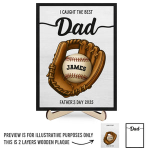 Nous avons attrapé le meilleur - Plaque en bois personnalisée à 2 couches avec support - Fête des pères, cadeau pour papa, amateurs de sport, joueurs de sport