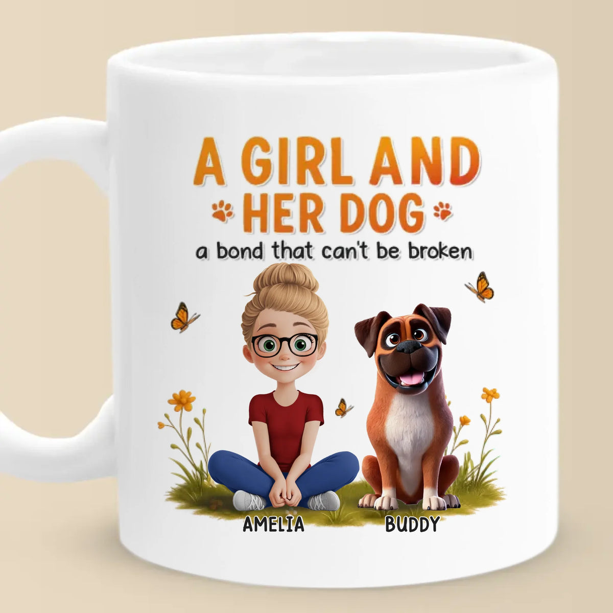 Liés par l'amour, connectés par les pattes - Mug personnalisé pour chien - Fête des Mères, cadeau pour les propriétaires d'animaux et les amoureux des animaux