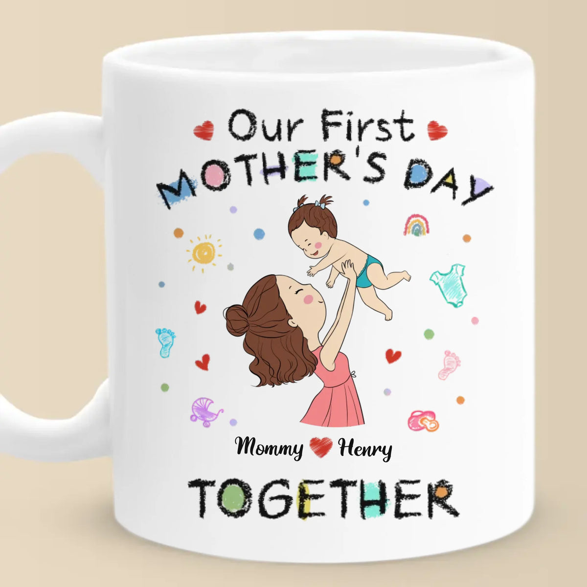 Le début d'un beau lien - Mug personnalisé pour la famille - Cadeau pour la fête des mères, la baby shower, la première maman
