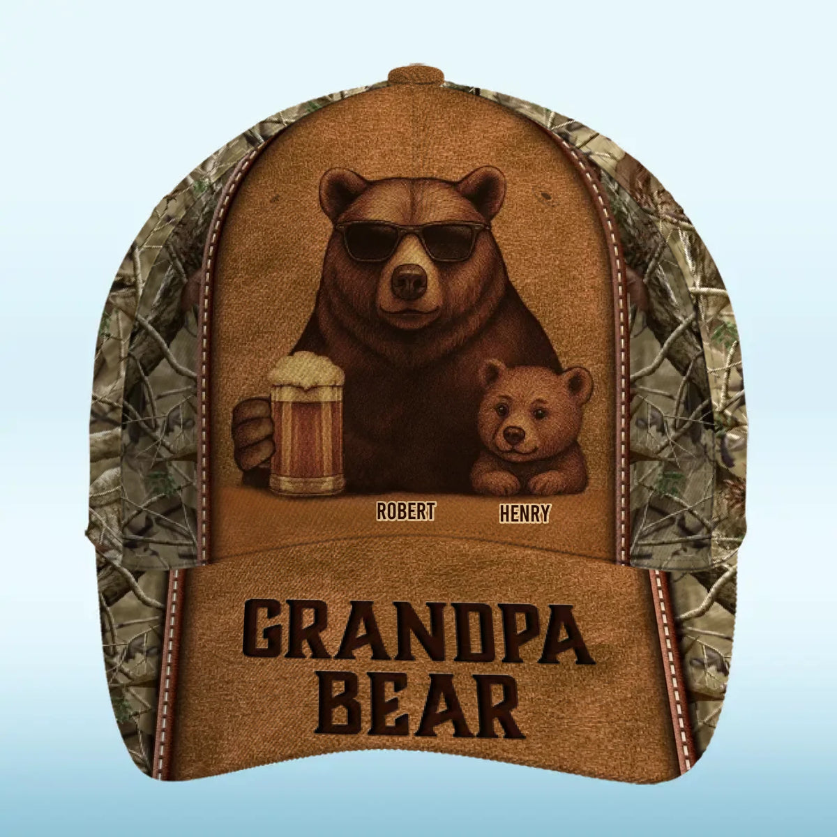 Élevé par l'ours le plus fort - Casquette personnalisée pour la famille, casquette classique à imprimé intégral - Fête des pères, cadeau pour papa, grand-père