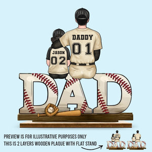 Our Favorite Position, Right Beside Dad - Family Personalized Custom Shaped 2-Layered Wooden Plaque With Flat Stand - Father's Day, House Warming Gift For Dad, Sport Lovers, Sport Players