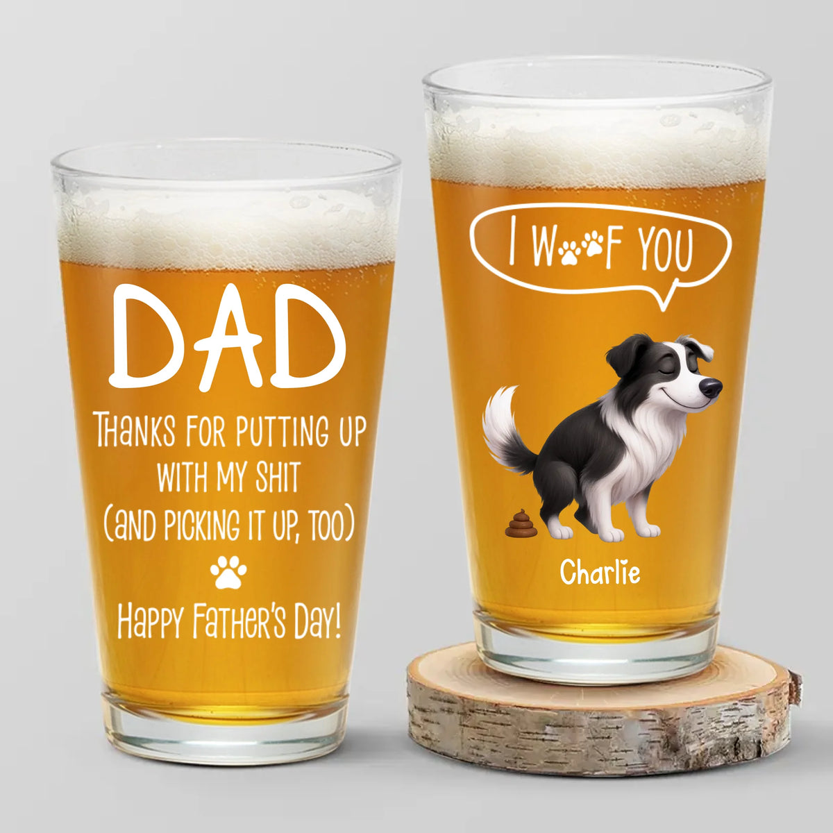 Je t'aime plus que des friandises - Verre à bière personnalisé pour chien - Fête des pères, cadeau pour les propriétaires d'animaux et les amoureux des animaux