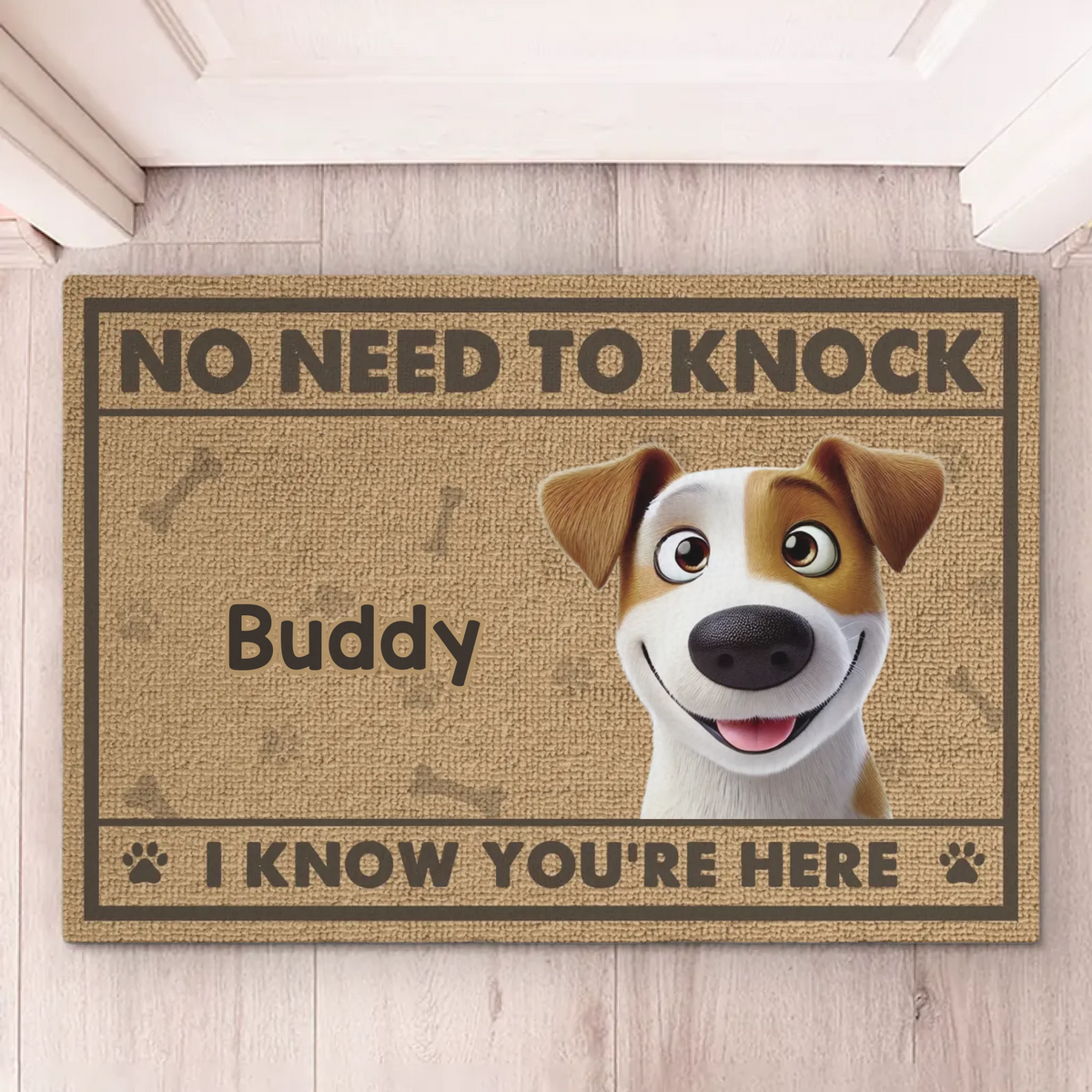 Pas besoin de frapper, notre système de sécurité a des pattes - Tapis décoratif personnalisé pour chien - Cadeau de pendaison de crémaillère pour les propriétaires d'animaux et les amoureux des animaux
