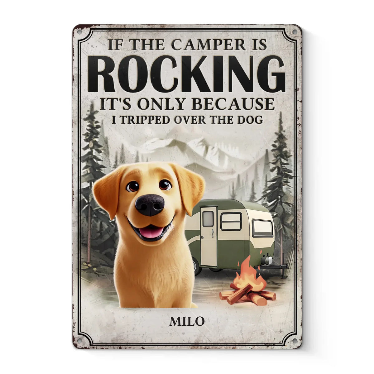 Bienvenue au camp Wagging Tails - Plaque en métal personnalisée pour chien - Cadeau de pendaison de crémaillère pour propriétaires et amoureux des animaux