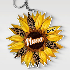 Porte-clés personnalisé en acrylique « Famille en fleurs, cœur qui brille » – Fête des Mères, cadeau pour maman et grand-mère