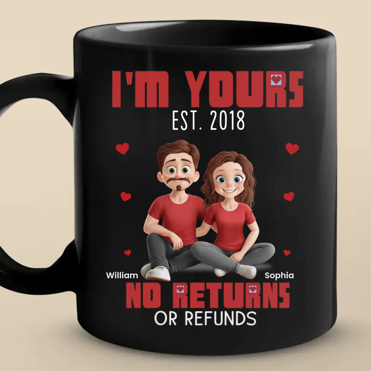 Je suis coincé avec moi depuis le début - Tasse noire personnalisée pour couple - Cadeau pour mari et femme, anniversaire