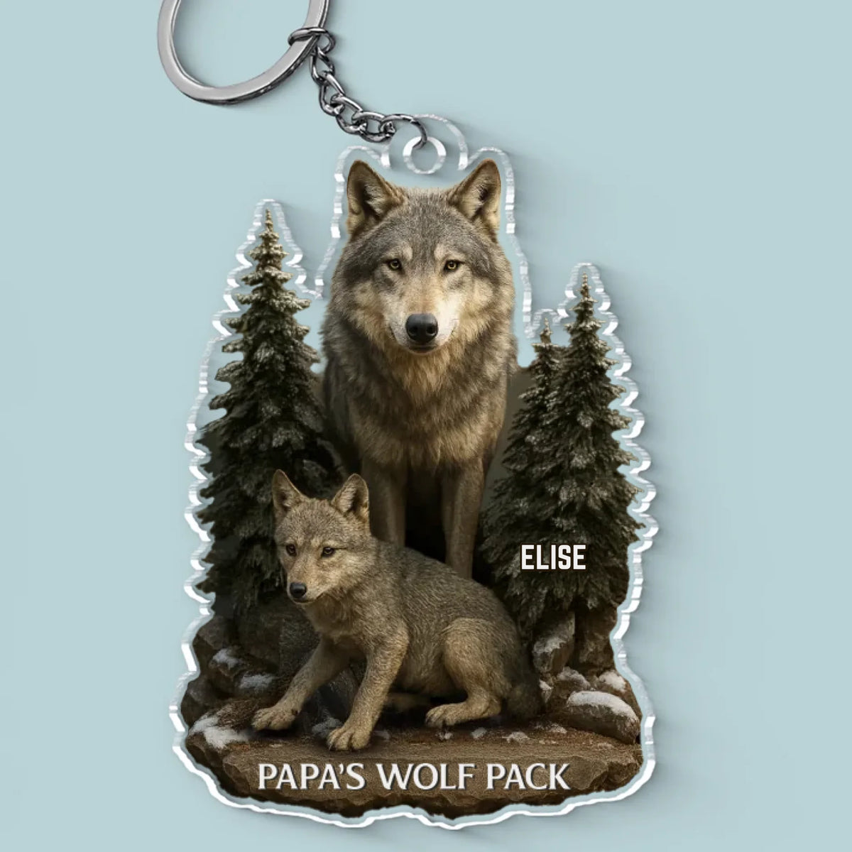 Loup par nature, papa par cœur - Porte-clés personnalisé en acrylique de forme personnalisée pour la famille - Cadeau pour la fête des pères, papa, grand-père