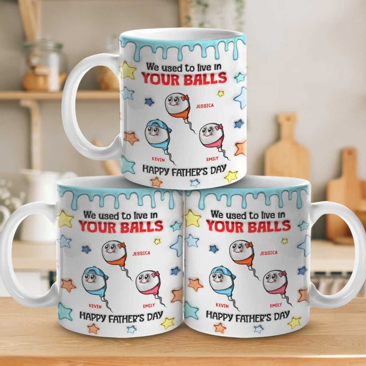 Nous vivions dans tes boules - Mug personnalisé 3D à effet gonflé - Cadeau pour la fête des pères, papa, grand-père