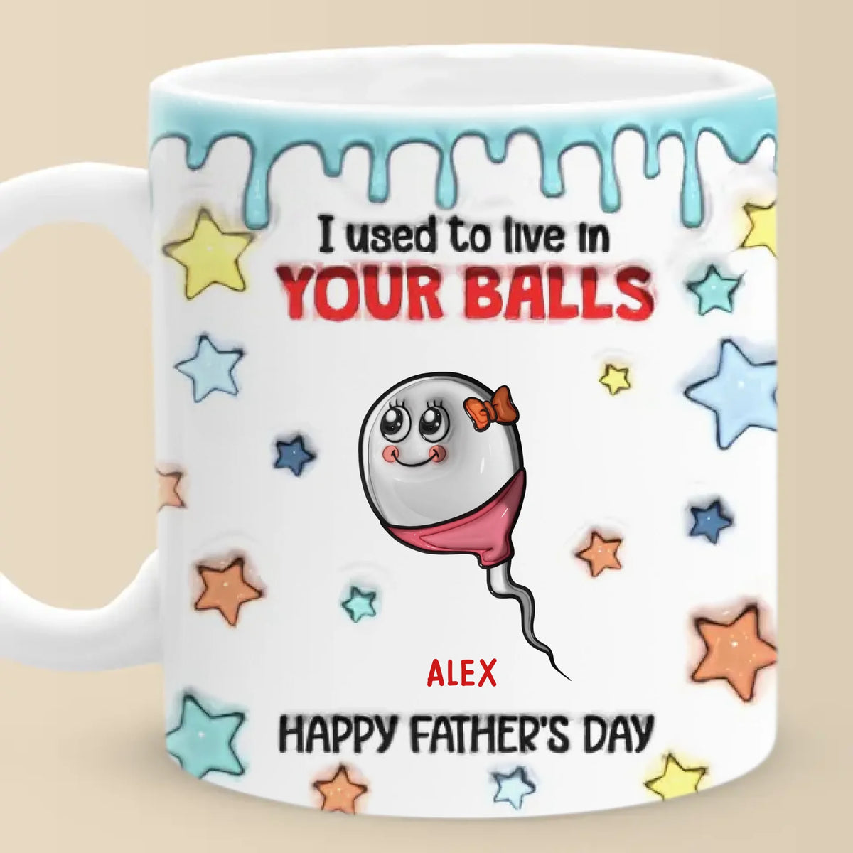 Nous vivions dans tes boules - Mug personnalisé 3D à effet gonflé - Cadeau pour la fête des pères, papa, grand-père